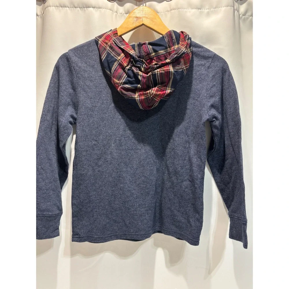 The Children's Place Hoodie Kids 7/8 Blue Waffle Knit Plaid Lined Hood Pullover